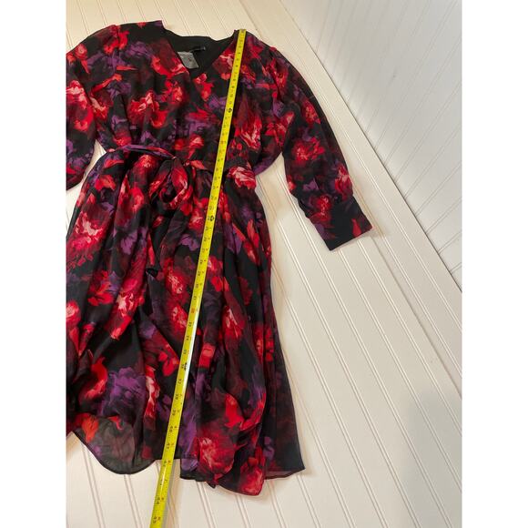 NWOT Jason Wu Red Floral Midi Dress Shirred Skirt Whimsygoth Dark Fairy XL - Picture 5 of 6